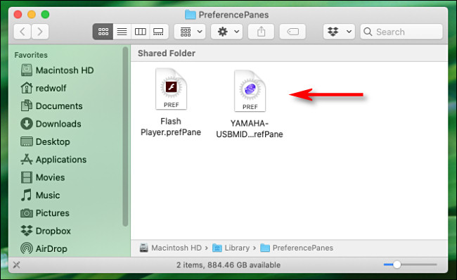 Paneles de preferencias de Mac de terceros que se ven en Finder.