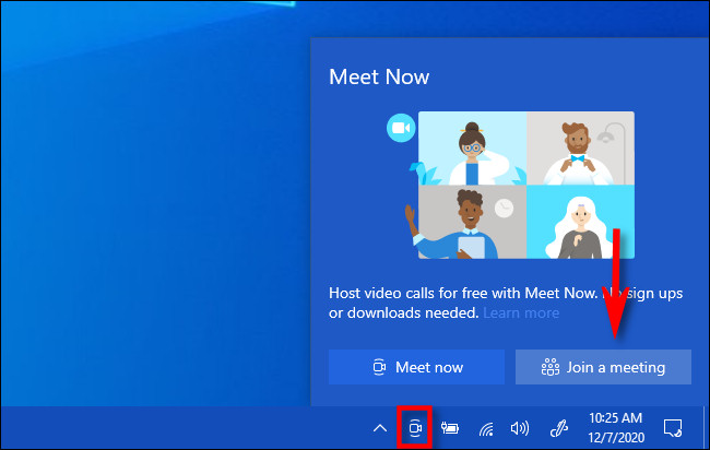 Haga clic en el icono "Reunirse ahora" en la barra de tareas y seleccione "Unirse a la reunión".