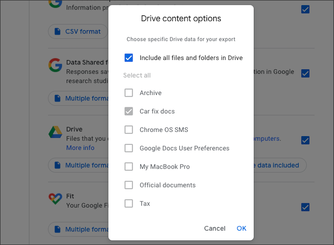 Seleccione las carpetas de Google Drive para exportar