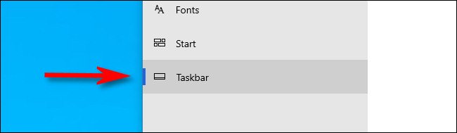 Seleccione "Barra de tareas" en el menú de la barra lateral en Configuración de Windows.