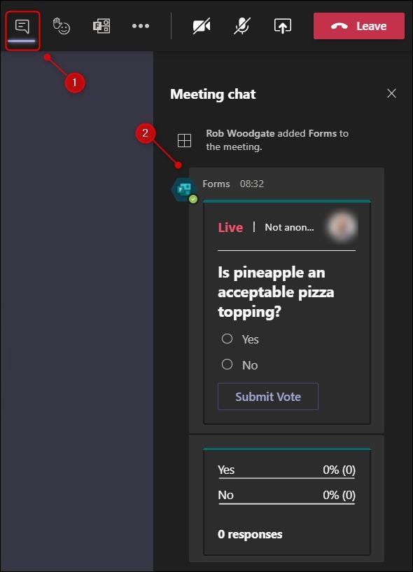El icono "Chat" en la reunión y el panel flotante "Chat".