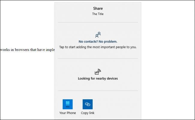 Menú para compartir de Windows 10 desde un sitio web
