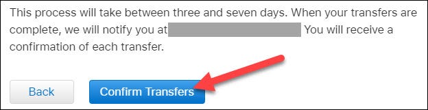 haga clic en confirmar transferencias para finalizar