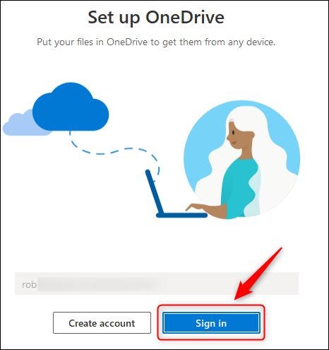 El botón de inicio de sesión de OneDrive.