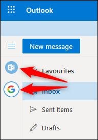 Los botones de Outlook y Gmail en la barra lateral.