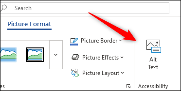 Opción de texto alternativo en el grupo de accesibilidad de la pestaña de formato de imagen