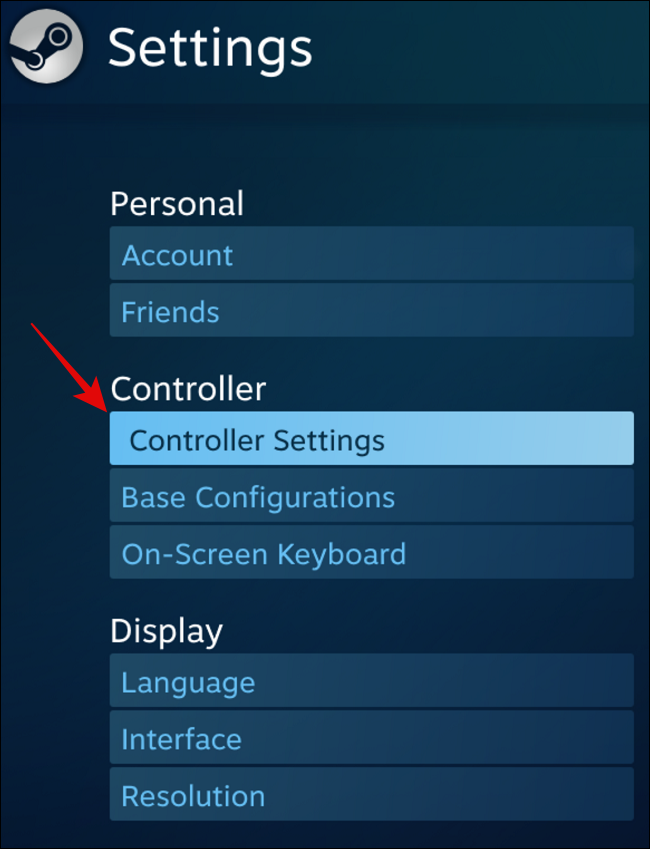 Seleccione Configuración del controlador en Controlador