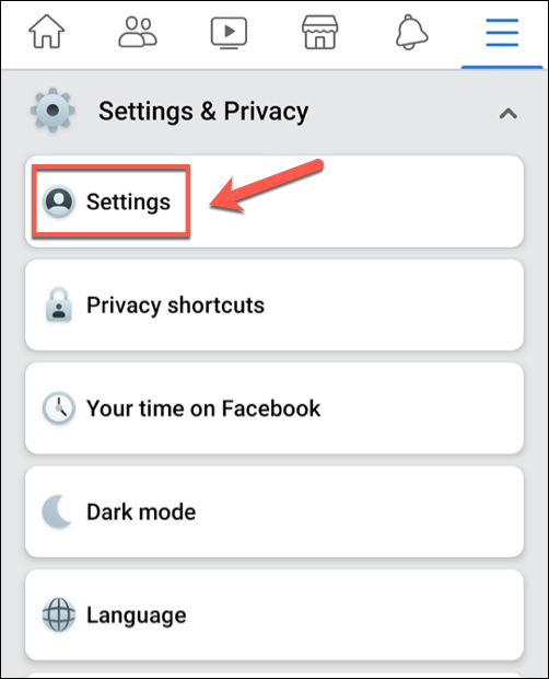 En el menú de la aplicación de Facebook, toque Configuración y privacidad> Configuración.