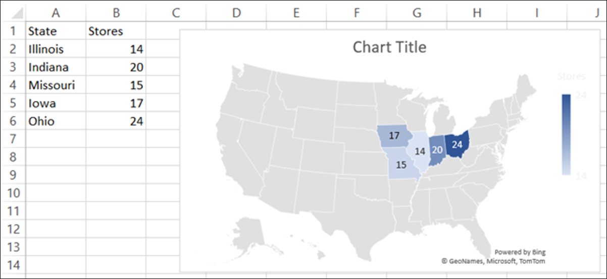 Gráfico de mapa en Microsoft Excel