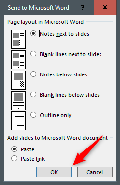 Enviado a cuadro de diálogo de Microsoft Word