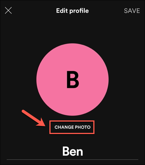 En el menú "Editar perfil" de la aplicación Spotify, toca la opción "Cambiar foto".