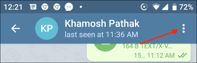 Toque Menú desde Telegram Conversation en Android