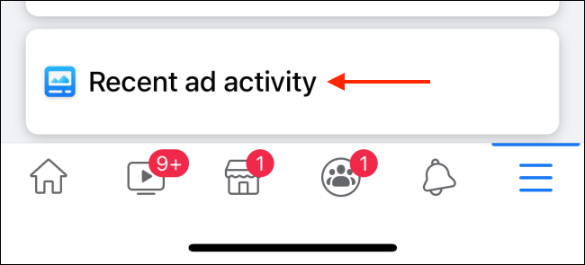 Toque Actividad publicitaria reciente en Facebook para iPhone