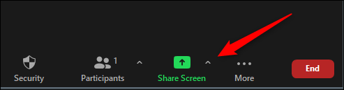 Flecha hacia arriba junto al botón de compartir pantalla