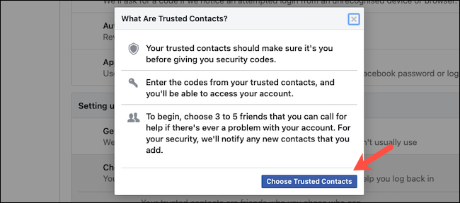 Agregar contactos de confianza en Facebook