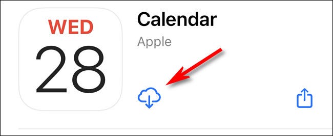 Toque el icono de descarga de iCloud para descargar Calendario de la App Store.