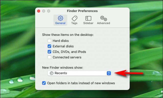 En las Preferencias del Finder, haz clic en el menú "Nueva ventana del Finder".