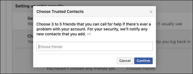 Confirmar contactos de confianza de Facebook