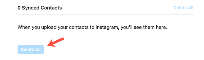 Eliminar contactos sincronizados en el sitio web de Instagram