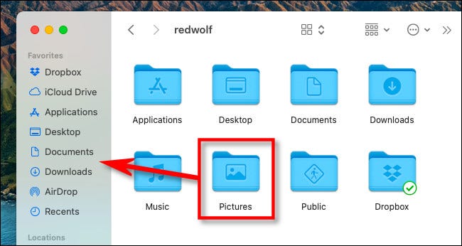 En una Mac, arrastre el icono de la carpeta "Imágenes" a la barra lateral.