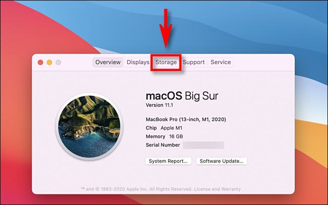 En la ventana "Acerca de esta Mac", haz clic en el botón o pestaña "Almacenamiento".