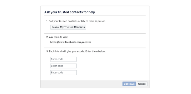 Recuperar cuenta de Facebook con contactos de confianza