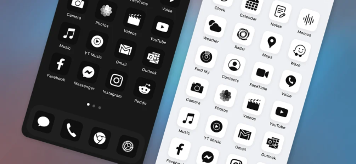 Paquetes de iconos de iPhone monocromáticos en blanco y negro de ruffsnap.