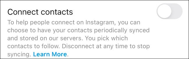 Alternar Conectar contactos en Instagram