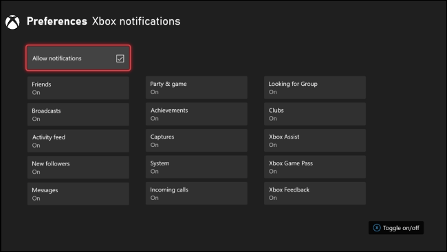 Configuración de notificaciones de Xbox