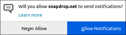 Cuadro de diálogo de opciones de notificaciones de Snapdrop