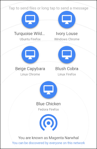 La interfaz de la aplicación de Android Snapdrop