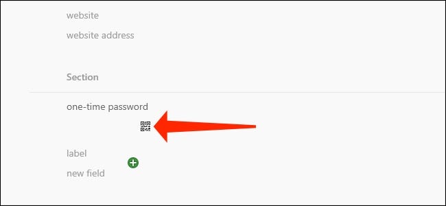 Haga clic en el icono del código QR para agregar contraseñas de un solo uso a 1Password