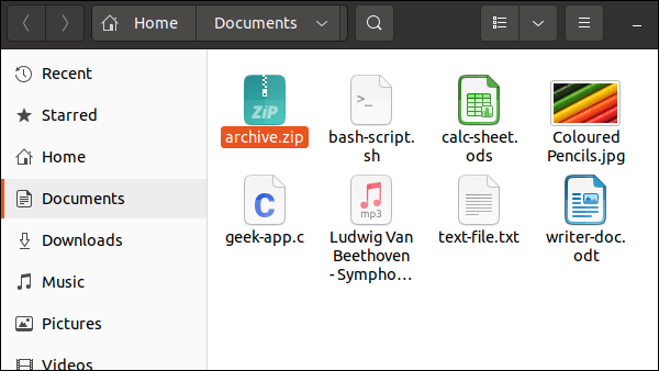 Explorador de archivos con un icono resaltado