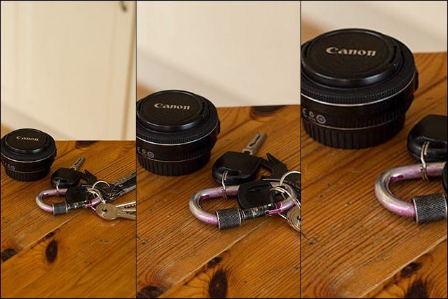 Comparación del campo de visión de una lente de 50 mm en una cámara de fotograma completo, APS-C y Micro Four Thirds