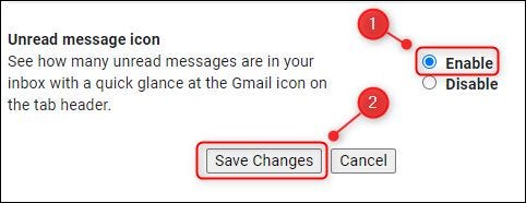 La opción "Habilitar" para la configuración "Icono de mensaje no leído".