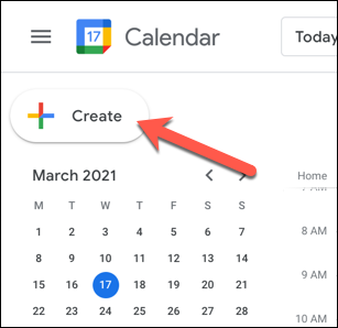 En el sitio web de Google Calendar, presione el botón "Crear".