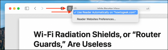 Deshabilitar el modo de lectura automática para sitios web en Safari para Mac
