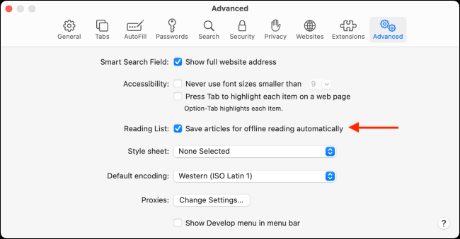 Habilitar el modo sin conexión de la lista de lectura en Safari para Mac
