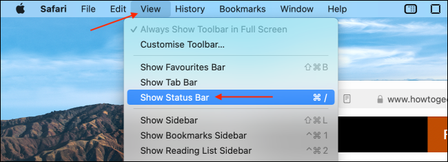 Habilitar la barra de estado en Safari para Mac