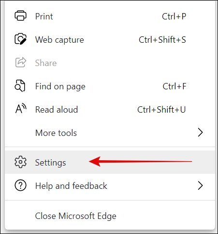 Configuración en el menú de Microsoft Edge