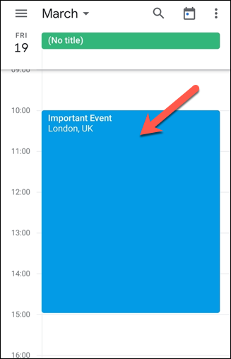 En la aplicación Google Calendar, toque el título de un evento para realizar cambios en él.