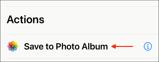 Seleccione la acción Guardar en álbum de fotos