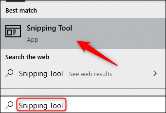 Aplicación Snipping Tool en los resultados de búsqueda en Windows 10