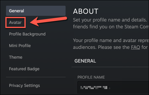 En el menú de configuración de tu perfil de Steam, presiona la opción "Avatar".