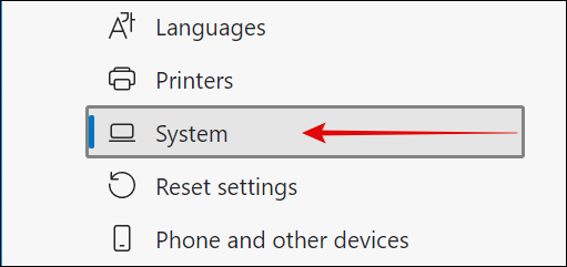 Sistema en la configuración de Microsoft Edge