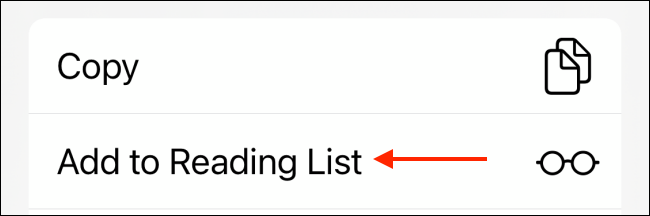 Toque Agregar a la lista de lectura desde la hoja Compartir