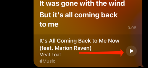 Toque el icono de reproducción para reproducir la canción en Apple Music