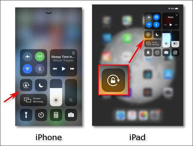 Botones de bloqueo de orientación de la pantalla del iPhone y iPad en el Centro de control