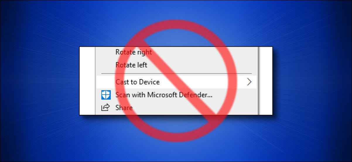 Windows 10 "Transmitir a dispositivo" tachado sobre fondo azul