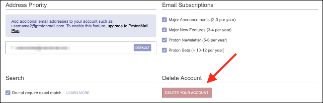 ProtonMail Eliminar mi cuenta